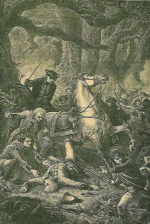 Braddocks Tod bei der Schlacht am Monongahela am 9. Juli 1755