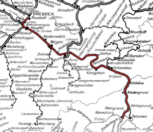 Strecke der Bahnstrecke Dresden–Děčín