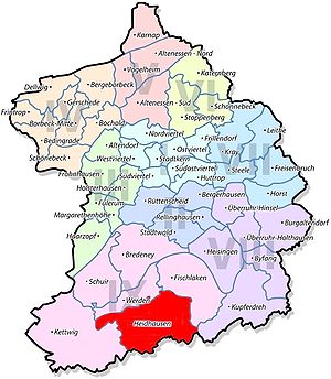 Lage von Heidhausen im Stadtbezirk IX Werden/Kettwig/Bredeney