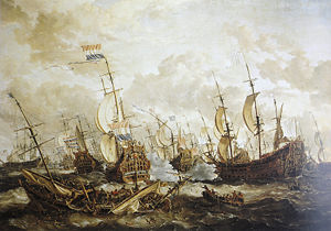 Die Viertageschlacht, 1.–4. Juni 1666 von Abraham Storck, 1666.