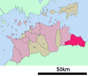 Lage Higashikagawas in der Präfektur