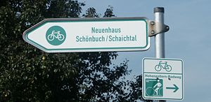 Hinweis Hohenzollern-Radweg bei Aich