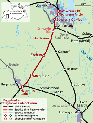 Strecke der Bahnstrecke Hagenow Land–Schwerin