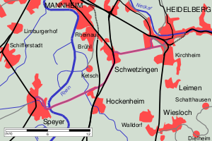 Strecke der Bahnstrecke Heidelberg–Speyer
