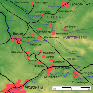 Strecke der Bahnstrecke Maulbronn West–Maulbronn Stadt