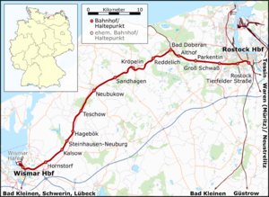 Strecke der Bahnstrecke Wismar–Rostock