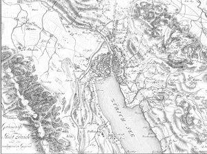 Zürich und Umgebung auf einer Karte um 1800