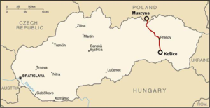 Strecke der Bahnstrecke Kysak–Muszyna
