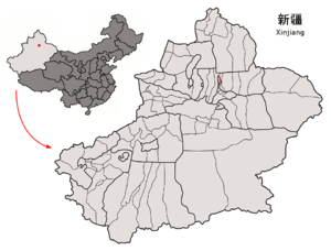 Location of Wujiaqu within Xinjiang (China).png