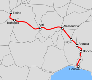 Strecke der Bahnstrecke Torino–Genova