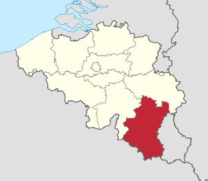 Lage der Provinz Luxemburg innerhalb Belgiens hervorgehoben