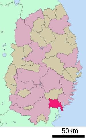 Lage Rikuzentakatas in der Präfektur