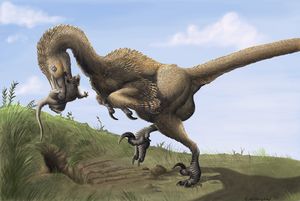 Zeichnerische Lebendrekonstruktion von Saurornitholestes