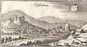 Burg Schiltach über der gleichnamigen Stadt anno 1643