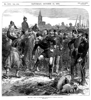 „Der Krieg: Fall von Straßburg - Französische Gefangene verlassen die Stadt“ (aus den Illustrated London News vom 15. Oktober 1870)