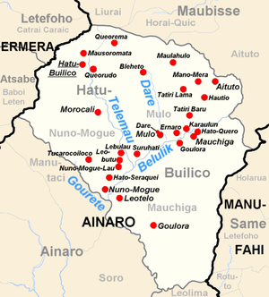 Der Suco Mulo liegt im Norden von Hatu-Builico. Der Ort Mulo liegt im Süden des Sucos.