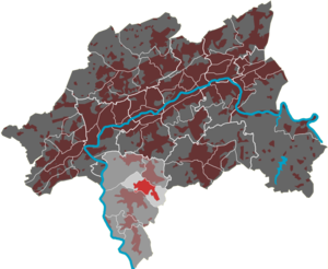 Lage des Quartiers Cronenfeld im Stadtbezirk Cronenberg