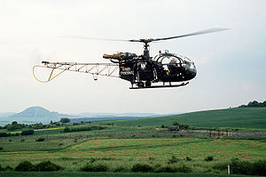 Eine Alouette II des Bundesgrenzschutz überwacht im Juni 1985 die Innerdeutsche Grenze