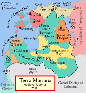Die Livländische Konföderation 1260. Der Ort der Schlacht ist eingezeichnet.