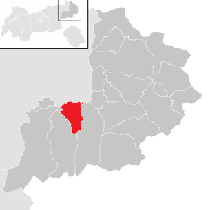 Lage der Gemeinde Brixen im Thale im Bezirk Kitzbühel (anklickbare Karte)