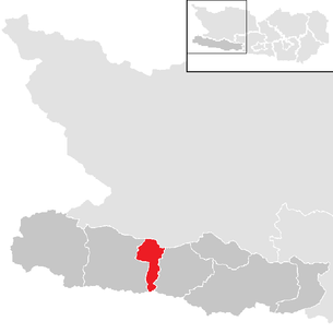 Lage der Gemeinde Dellach (Gailtal) im Bezirk Hermagor (anklickbare Karte)