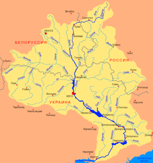 Einzugsgebiet des Dnepr und Verlauf des Ros (Рось)