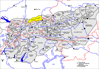 Lage der Bayerischen Voralpen innerhalb der Ostalpen