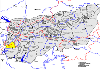 Lage der Berninagruppe innerhalb der Ostalpen
