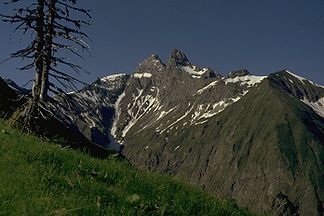 Wildengundkopf (der Berg ganz rechts) von der Hierenalp