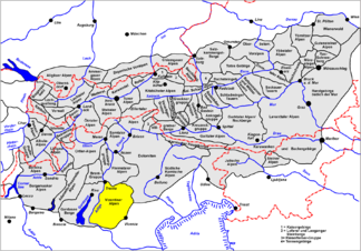 Lage der Vizentiner Alpen innerhalb der Ostalpen nach AVE