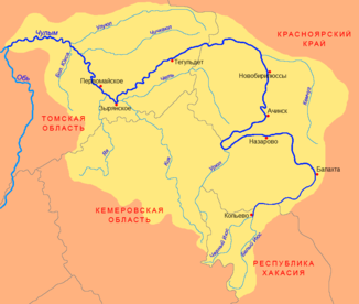 Verlauf der Kija (Кия) im Einzugsgebiet des Tschulym
