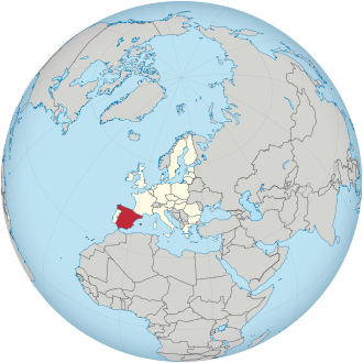 Spain in the European Union on the globe (Europe centered).svg