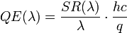 QE(\lambda)=\frac{SR(\lambda)}{\lambda}\cdot\frac{h c}{q}