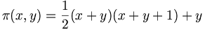 \pi(x,y) = \frac{1}{2} (x + y) (x + y + 1) + y