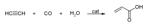 Reaktionsgleichung der Hydrocarboxylierung mit Wasser