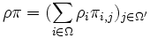 \rho\pi = (\sum_{i\in\Omega} \rho_i \pi_{i,j})_{j\in\Omega'} 