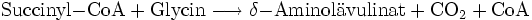 \mathrm{Succinyl{-}CoA + Glycin \longrightarrow \delta{-}Aminol \ddot a vulinat + CO_2 + CoA}