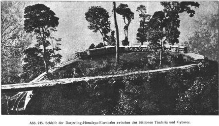Abb. 235. Schleife der Darjeeling-Himalaya-Eisenbahn zwischen den Stationen Tindaria und Gybaree.