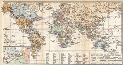 Karte des Welt-Telegraphen-Netzes.