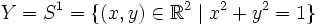 Y=S^1=\{(x,y)\in\mathbb R^2\mid x^2+y^2=1\}