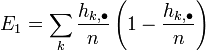 E_1 = \sum_k \frac{h_{k,\bullet}}{n} \left(1-\frac{h_{k,\bullet}}{n}\right)