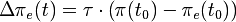 \Delta\pi_e(t)  = \tau \cdot \left( \pi(t_0)  - \pi_e (t_0) \right)
