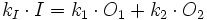  k_I \cdot I = k_1 \cdot O_1 + k_2 \cdot O_2 