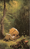 Carl Spitzweg - Der Maler auf einer Waldlichtung, unter einem Schirm liegend.jpg