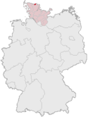 Deutschlandkarte, Position der Stadt Flensburg hervorgehoben