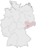 Deutschlandkarte, Position der Stadt Chemnitz hervorgehoben