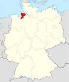 Deutschlandkarte, Position des Landkreises Cuxhaven hervorgehoben