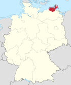 Deutschlandkarte, Position des Landkreises Vorpommern-Rügen hervorgehoben