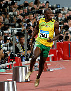 Usain Bolt nach dem 100-Meter-Finale bei den Olympischen Spielen 2008
