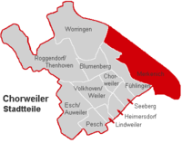 Lage des Stadtteils Merkenich im Stadtbezirk Köln-Chorweiler
